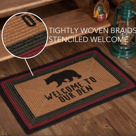 Black Bear Jute Braided Throw Rug 20x30 inch Country Cabin Lodge Stenciled - Picture 3 of 4